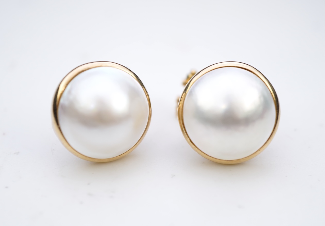 A pair of mabé cultured pearl earrings